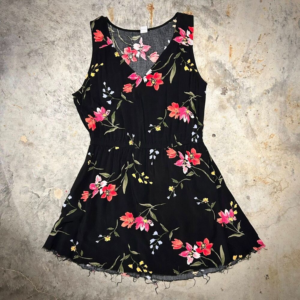 Old Navy Cropped Floral Sleeveless Sun Dress Raw Edge